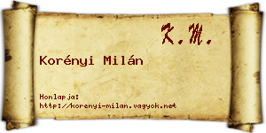 Korényi Milán névjegykártya